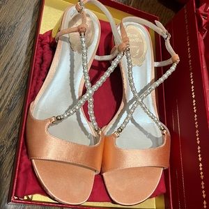 Rene caovilla pearl and crystal pink satin sandals sz37.5